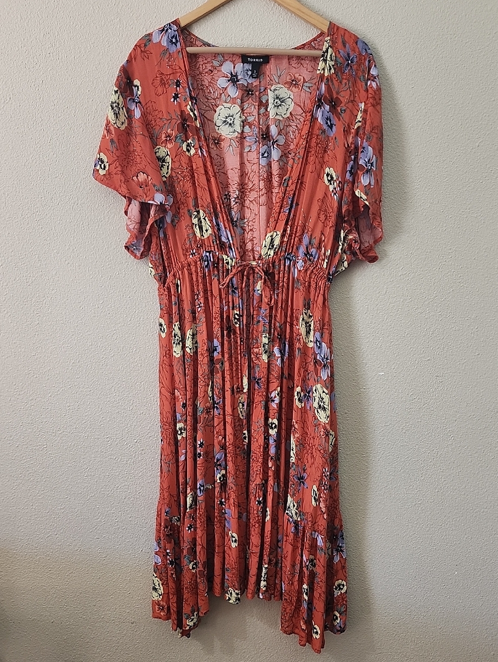 Torrid Floral Longline Kimono Duster with Tie Waist Size 3